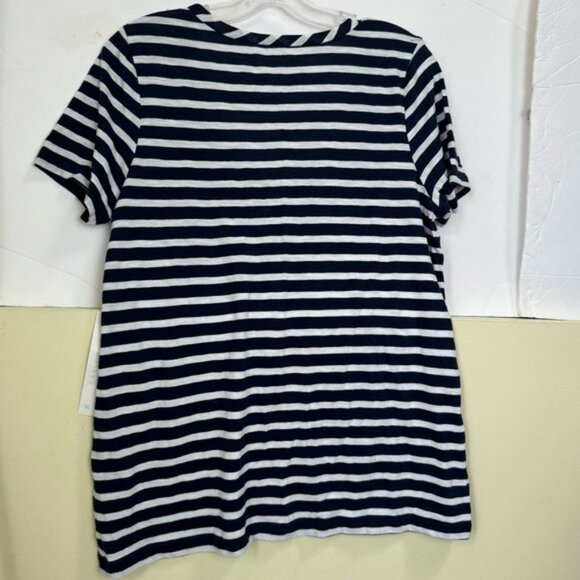 Caslon NEW Striped Cotton Modal V-Neck Pocket Boxy Shirt Top Lightweight White L - Picture 3 of 15